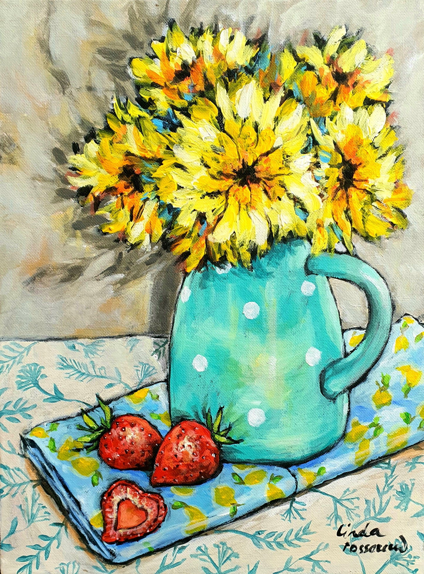 Yellow daffodils and strawberries